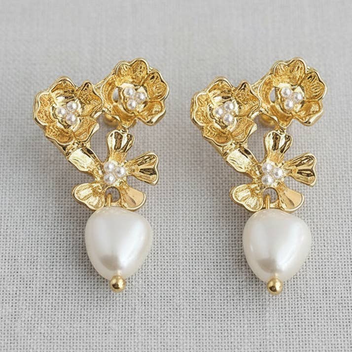 Baroque Freshwater Pearl Floral Earrings for wholesale by scentll jewelry
