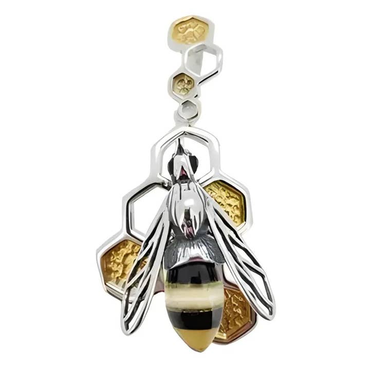 Amberman - Vente Breloques/médailles personnalisées - Pendentif en argent avec ambre multicolore en forme d'abeille