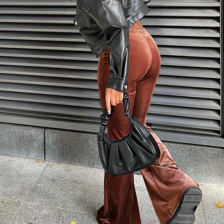 Lily Clothing - Wholesale Pants - Women's - SOLID COLOR VELVET ELASTIC HIGH-WAISTED PANTS