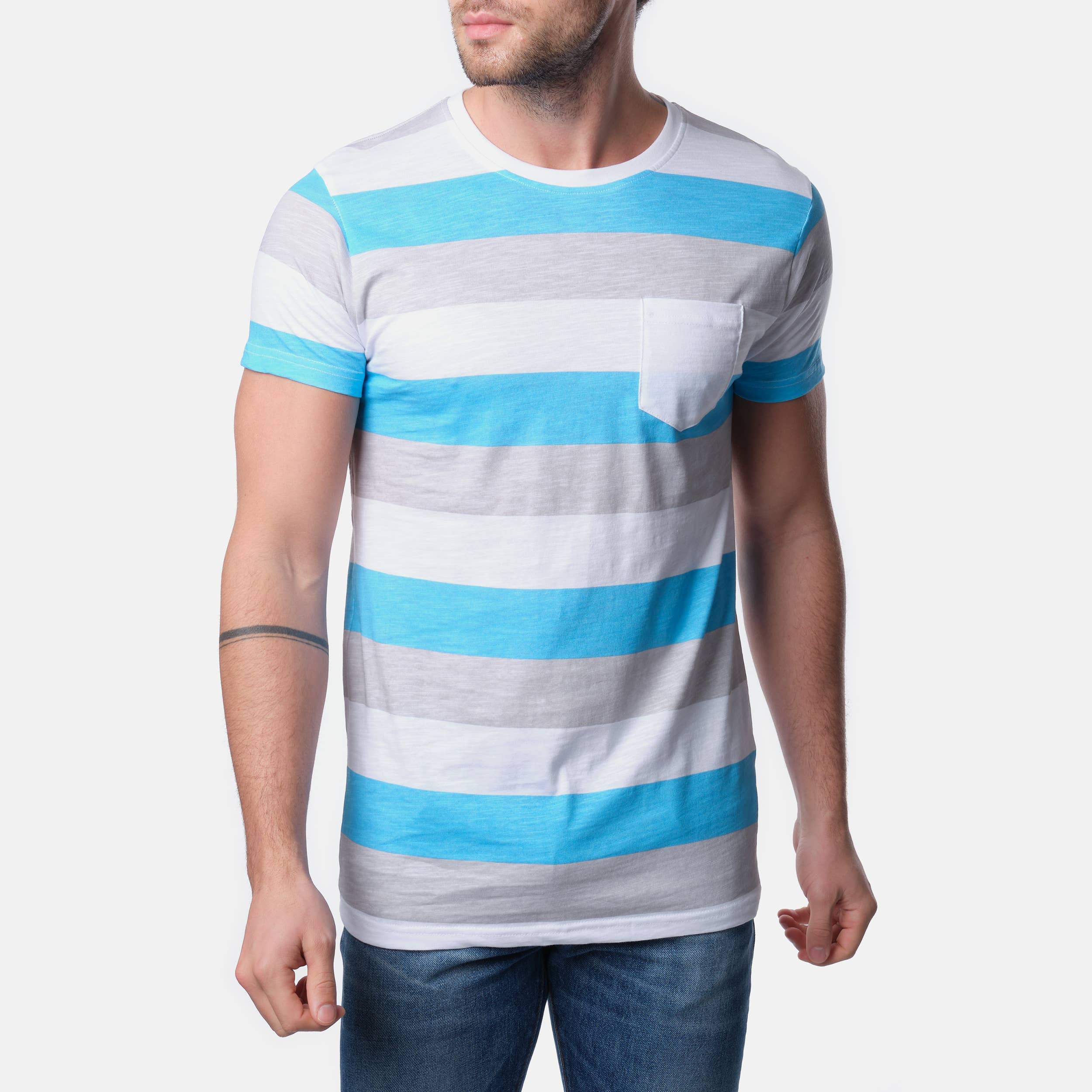 BURGUNDY TURQUOISE Men's striped short sleeve t-shirt for wholesale on Faire1
