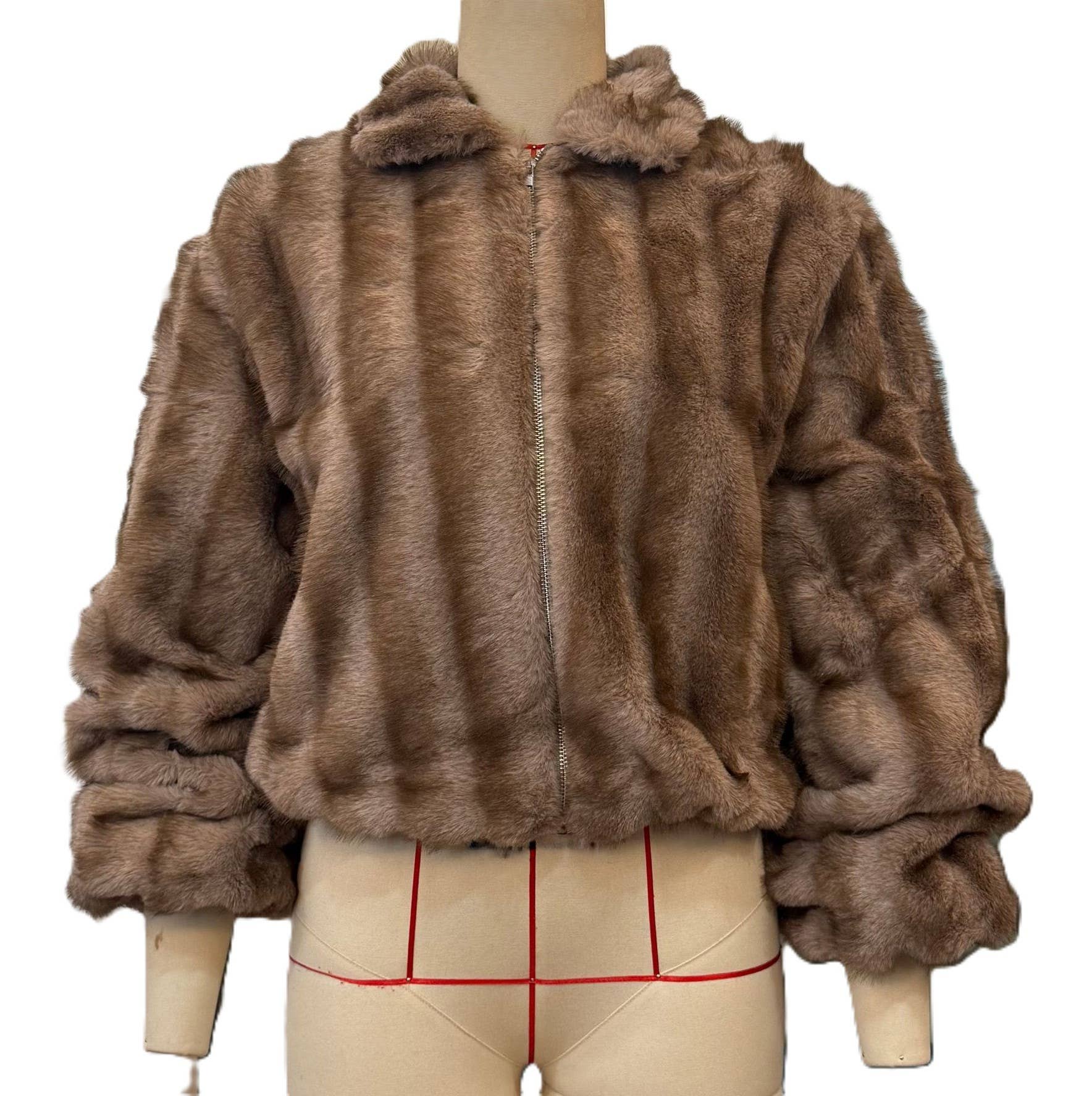 HIDDENBRAND - Wholesale Fur/Faux Fur Coat - Women's - Fashionable Striped Color-Block Faux Fur Jacket2