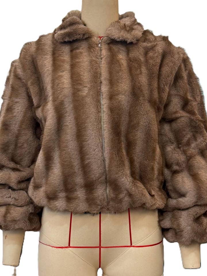 HIDDENBRAND - Wholesale Fur/Faux Fur Coat - Women's - Fashionable Striped Color-Block Faux Fur Jacket2