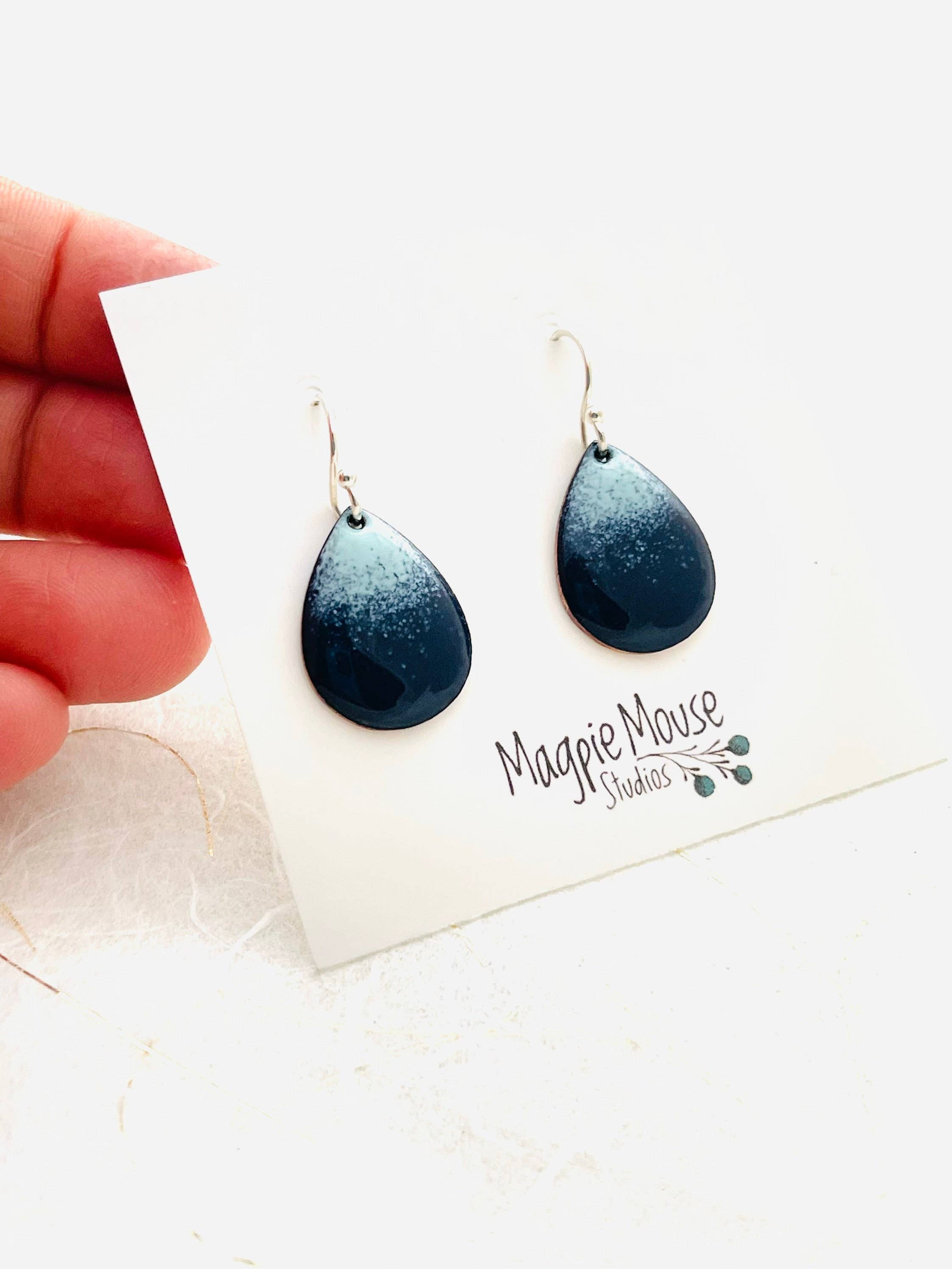 Magpie Mouse Studios – wholesale Dangle earrings – Small Teardrop Earrings, Navy Blue Ombrè Enamel Minimalist 8