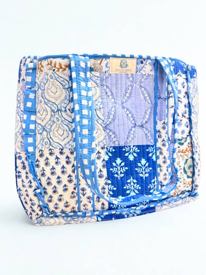 Tea Garden | Large Quilted Ruffle Tote Bag for wholesale by Heart of Grace