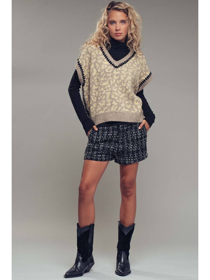 Urban Daizy - Wholesale Sweater Vest - Women's - Leopard Crochet Trim Sweater Vest12