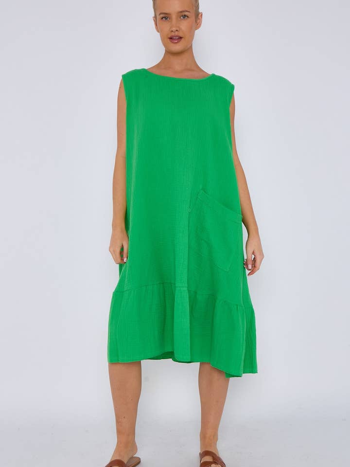 Miss Bold – wholesale Dress – Women's – Italian Sleeveless Cheesecloth Cotton Midi Dress with Pocket