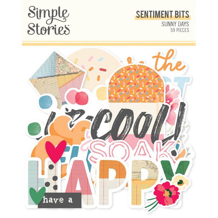 Sunny Days Sentiment Die Cut Cardstock Set 59 Pieces for wholesale by Simple Stories