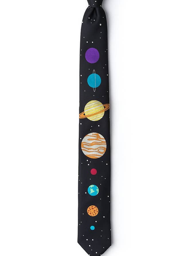 The 8 Planets Skinny Tie by Wild Ties - Black Microfiber for wholesale by Wild Ties