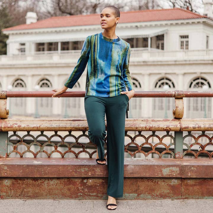 Blue Multi T200WP7 - Lightweight Cozy - Side Pull-Tie Sweater Top for wholesale on Faire2