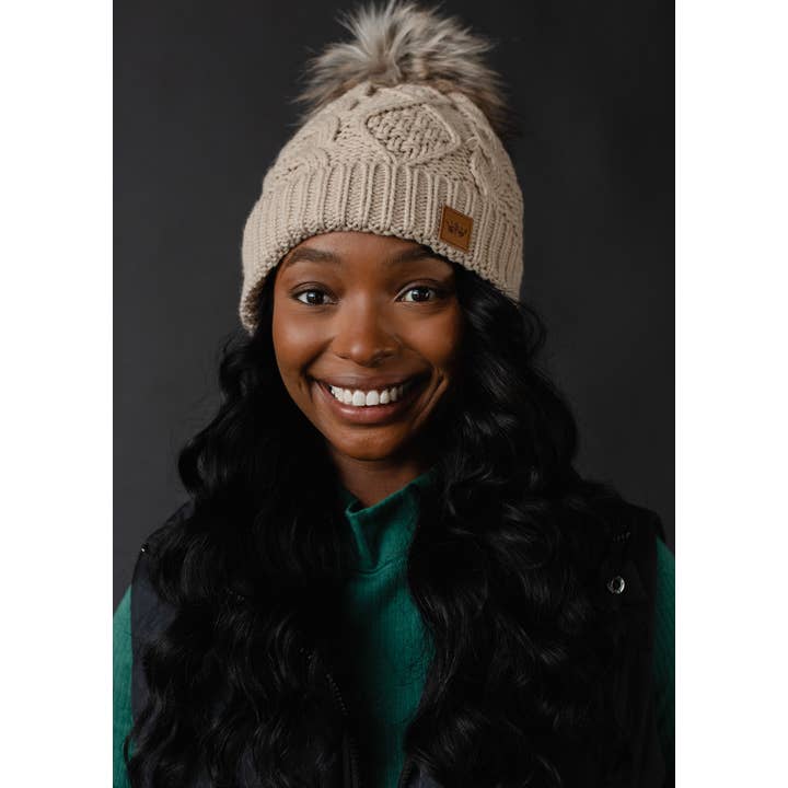Panache Apparel Co. - Wholesale Beanie - Women's - Taupe Cable Knit Pom Hat