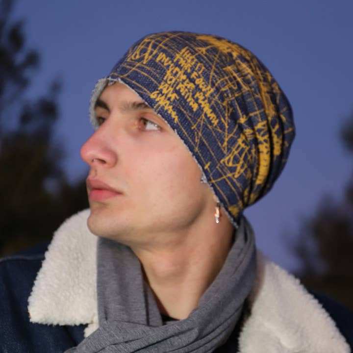 476H Berretto effetto denim con stampa serigrafica stilizzata, cappelli per la vendita all'ingrosso da parte di Purple Sardine