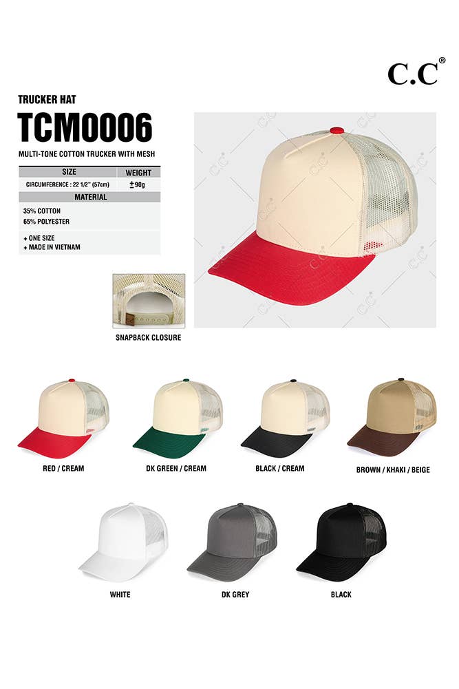 Hana – boné - Mulher por atacado – Boné trucker Hana com traseira em tela e ajuste snapback multicolorido em algodão9