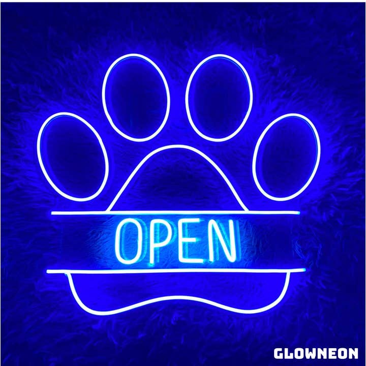 Åbent skilt, neonskilt til kæledyrspote, kæledyrspa-klinikbutiksindretning for engroshandel hos Glow Neon