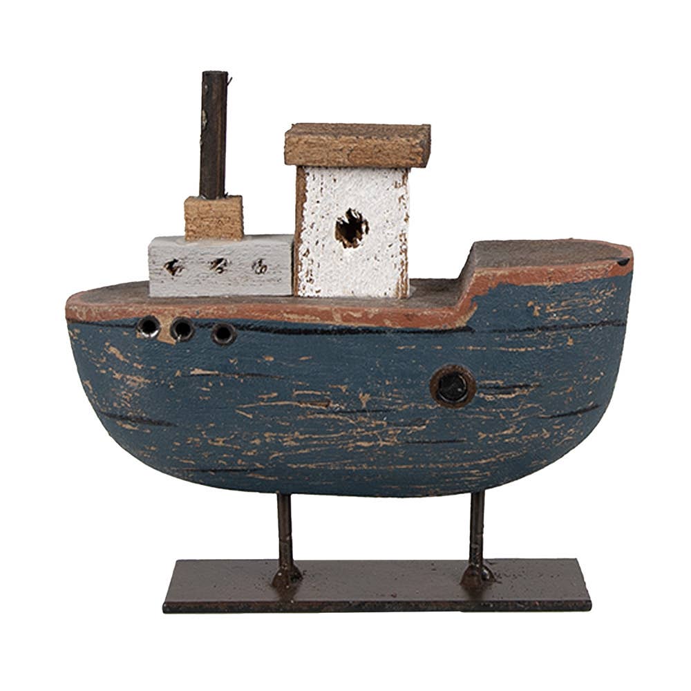 Clayre & Eef - Wholesale Decorative Figurine - 6H2337 Decorative Model Boat 10 cm Grey Blue Wood Iron0