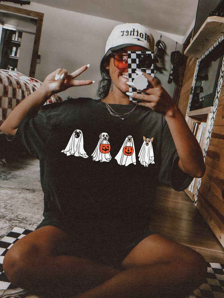 Puppy ghost tee dog comfort colors Halloween tee for wholesale by Broke Babes Wholesale