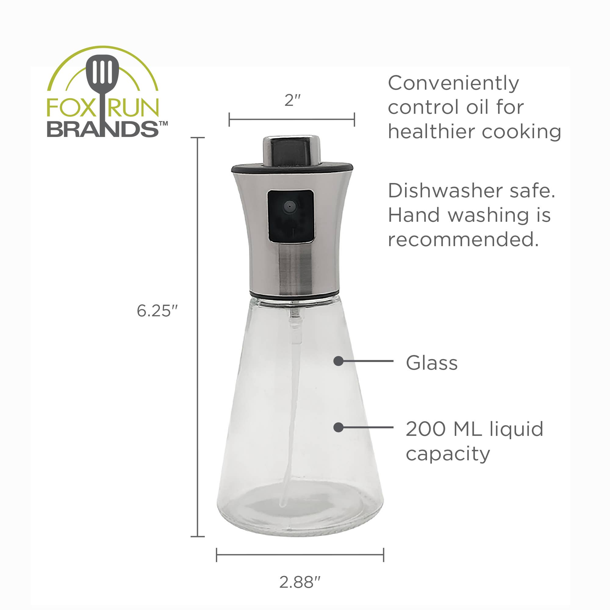 Fox Run Brands – Engroshandel Olie- og eddikedispenser – Fox Run Brands glas sprayflaske til olivenolie, 200 ml6