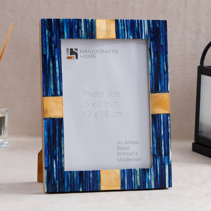 Picture Frames Coastal Luxe Bone Inlay & Brass Blue-4x6, 5x7 for wholesale by Muqeem & Brothers