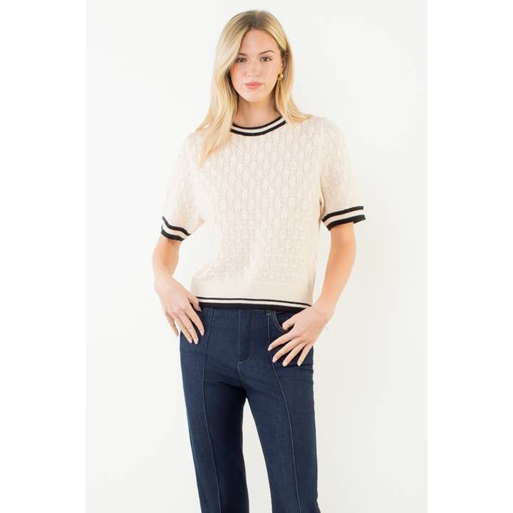 Short Sleeve Contrast Trim Knit Top for wholesale by THML