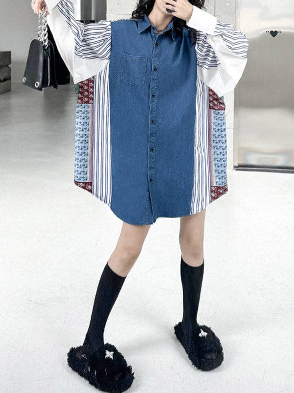 Sheer Trend - Vente Chemise à col boutonné – femme - Blouses et chemises à revers rayés à manches longues, amples et boutonnées, poches de couleur contrastante9