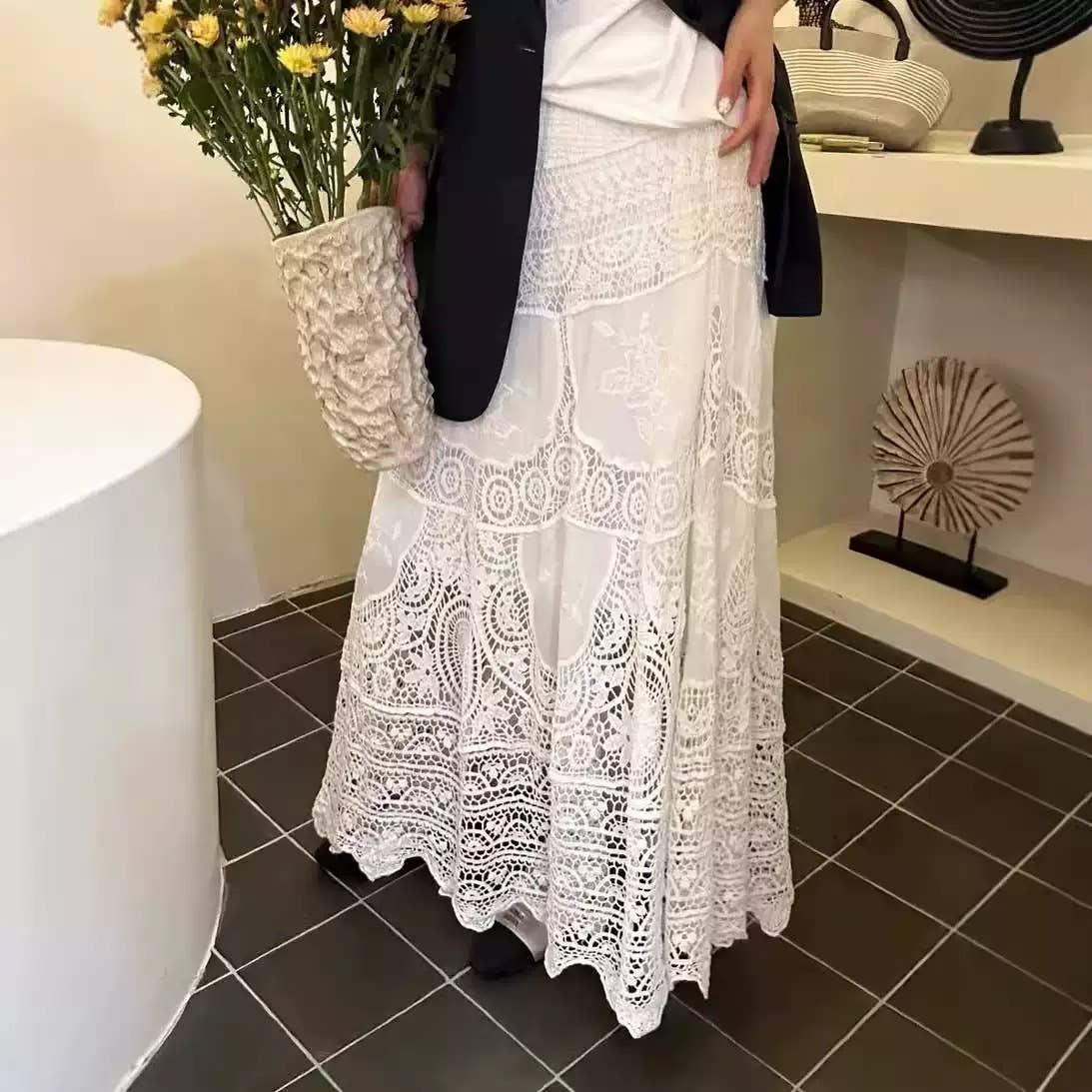 EmberLoom - Vente Jupe – femme - Jupe en dentelle bohème avec détails en crochet0