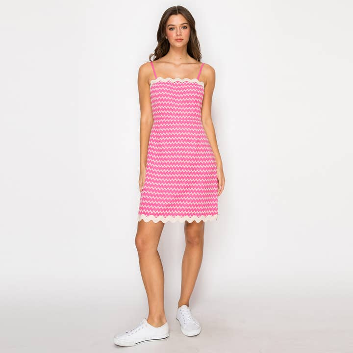 Pink Geo Embroidery Mini Cami Dress - LWD3013 for wholesale by LoveWednesday