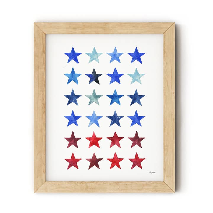 Aquarell 4. Juli Rote & Blaue Sterne - Patriotische Wandkunst für den Großhandel von KelseyMDesigns