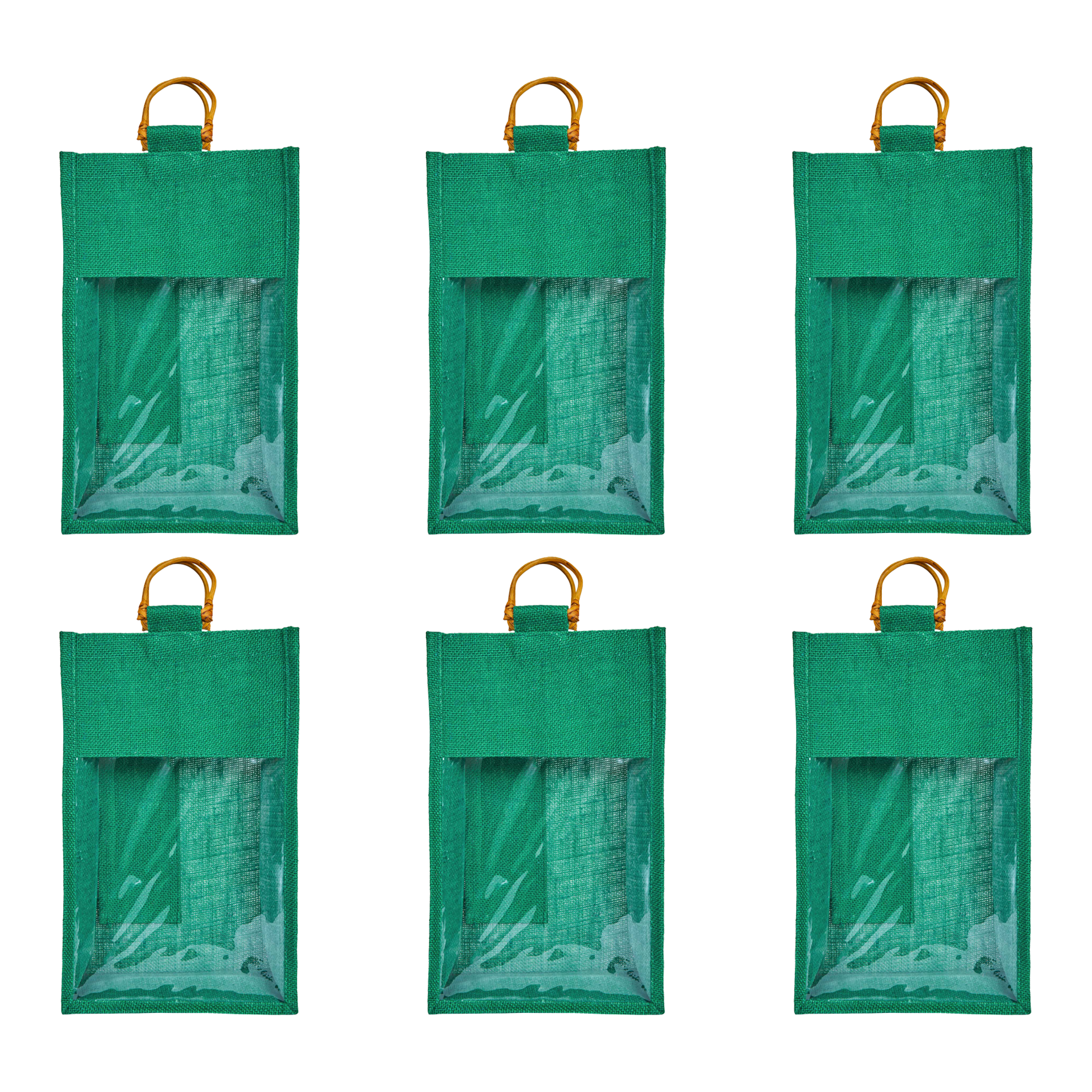ecojutebags – wholesale Wine gift bag – 6-Pack Burlap Wine Bags with Cane Handle & Clear PVC Window16