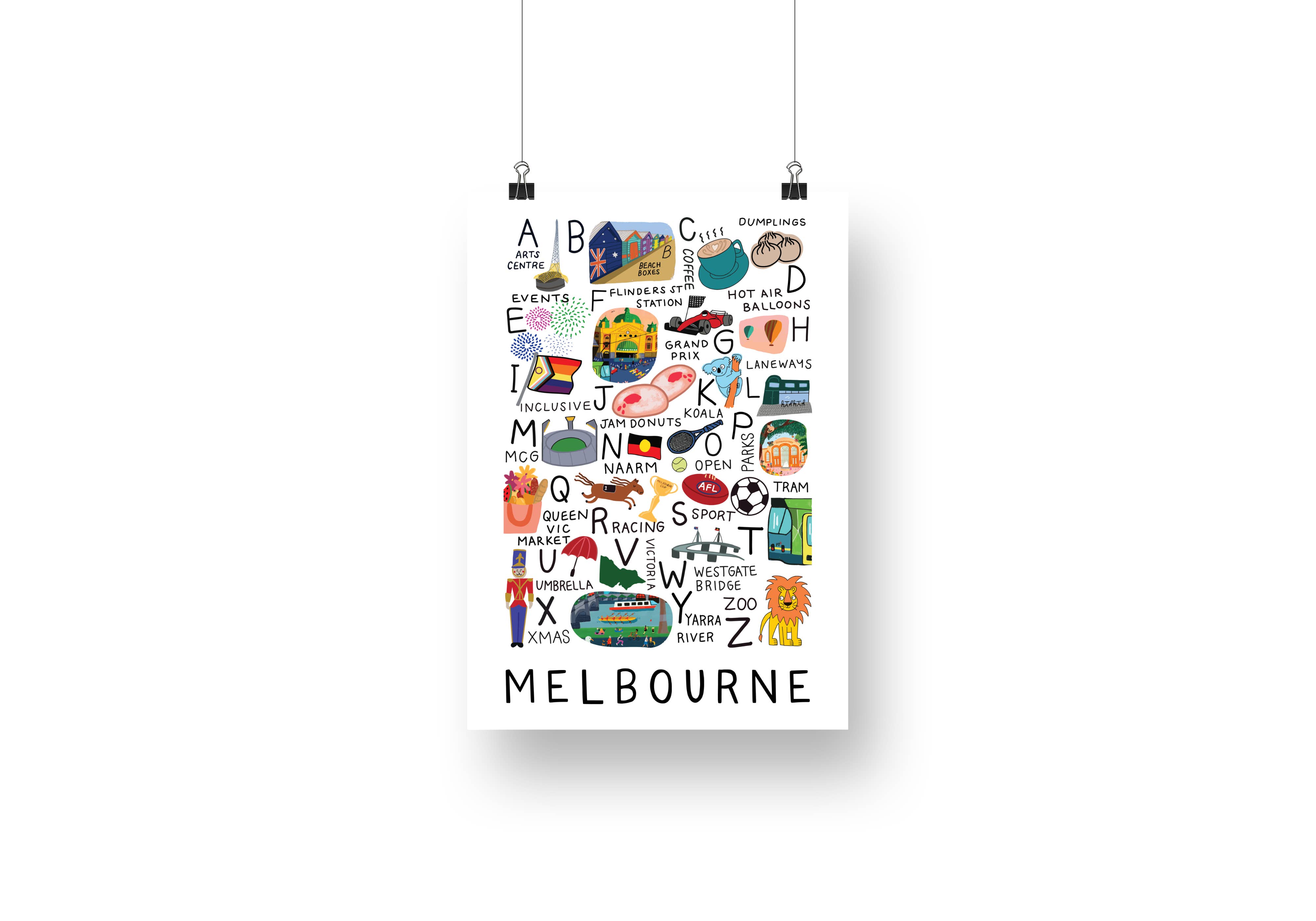 Elise Gow Designs - Wholesale Art print - A-Z Melbourne - A3 & A4 Wall Art Prints- Melbourne Series