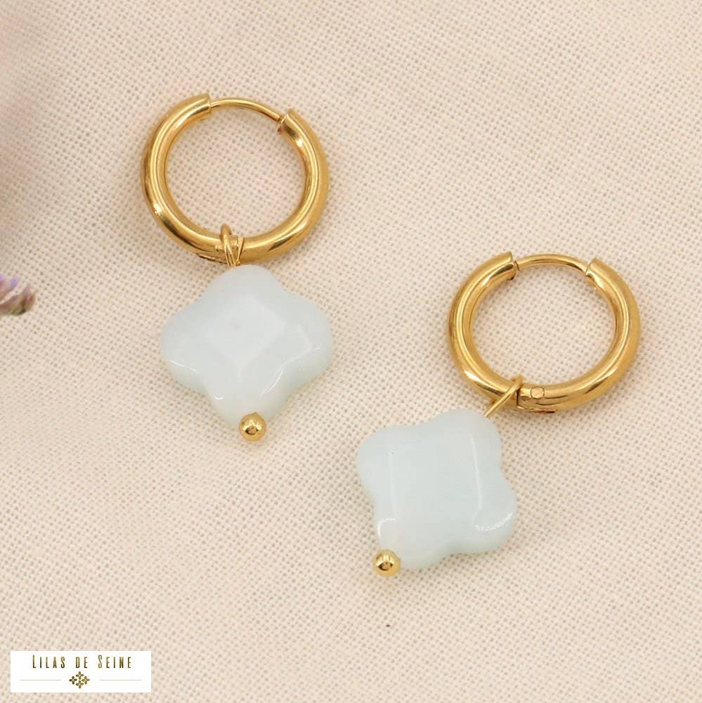 Lilas de Seine - Wholesale Huggie Earrings - Stone steel clover mini hoop earrings 032304613