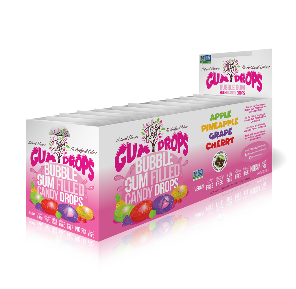 Tree Hugger Gum and Bubble Gum Filled Candy - Wholesale Chewing Gum - Tree Hugger Bubble Gum Filled Candy Drops 25 CT BAG3