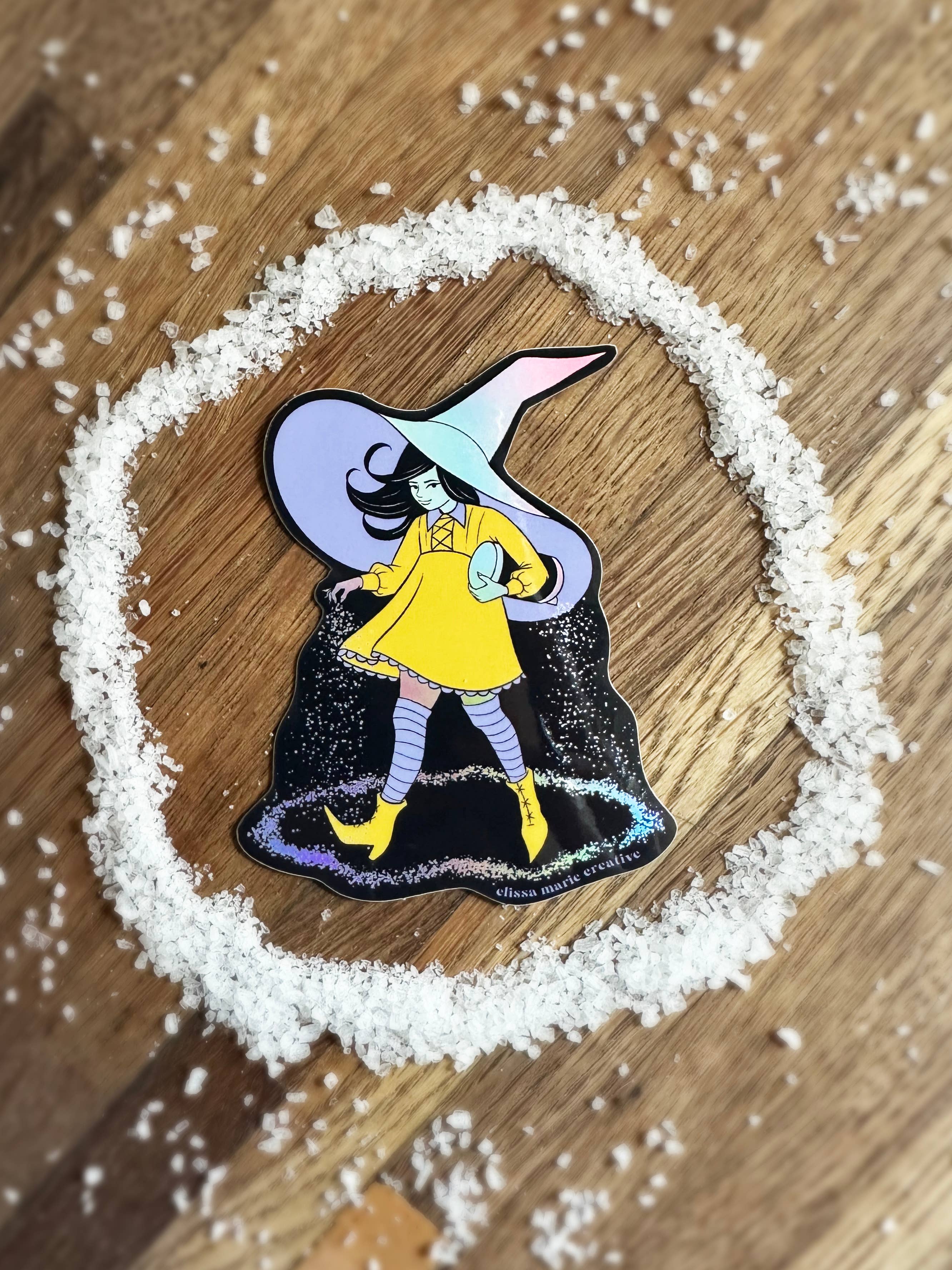 Elissa Marie Creative - Wholesale Sticker - Salty Witch Holo Sticker | witchcraft | magic circle | salt