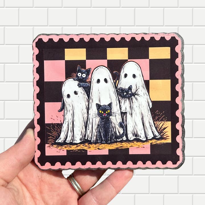 Ghosts With Cats Stamp | Halloween Car Freshie for wholesale by Hey Lo Freshie Co