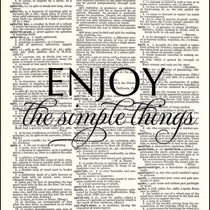 Enjoy Simple Things Quote Dictionary Print for wholesale by Fresh Prints of CT