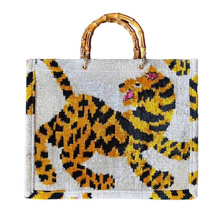 AYCA DESIGN - Wholesale Tote bag – Women's - Silk Velvet Ikat Large Tote Bag with Bamboo Handle