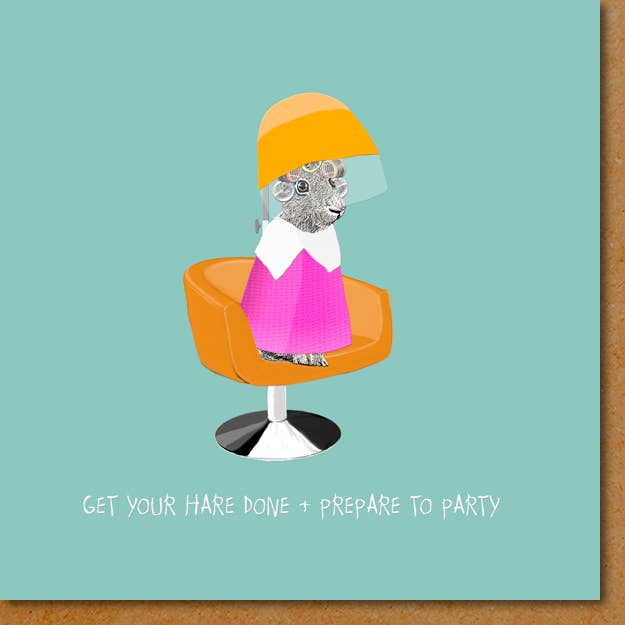 HO009 ... Get you hare done Greeting Card for wholesale by Sally Scaffardi Design