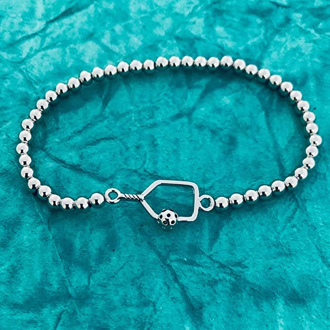 Born to Rally - Vente Bracelet de perles - Bracelet extensible en perles Pickleball - Argent1
