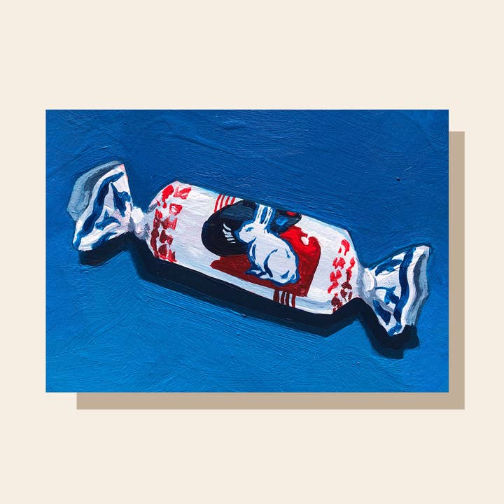 White Rabbit Candy 5x7 Art Print for wholesale by Painting With James