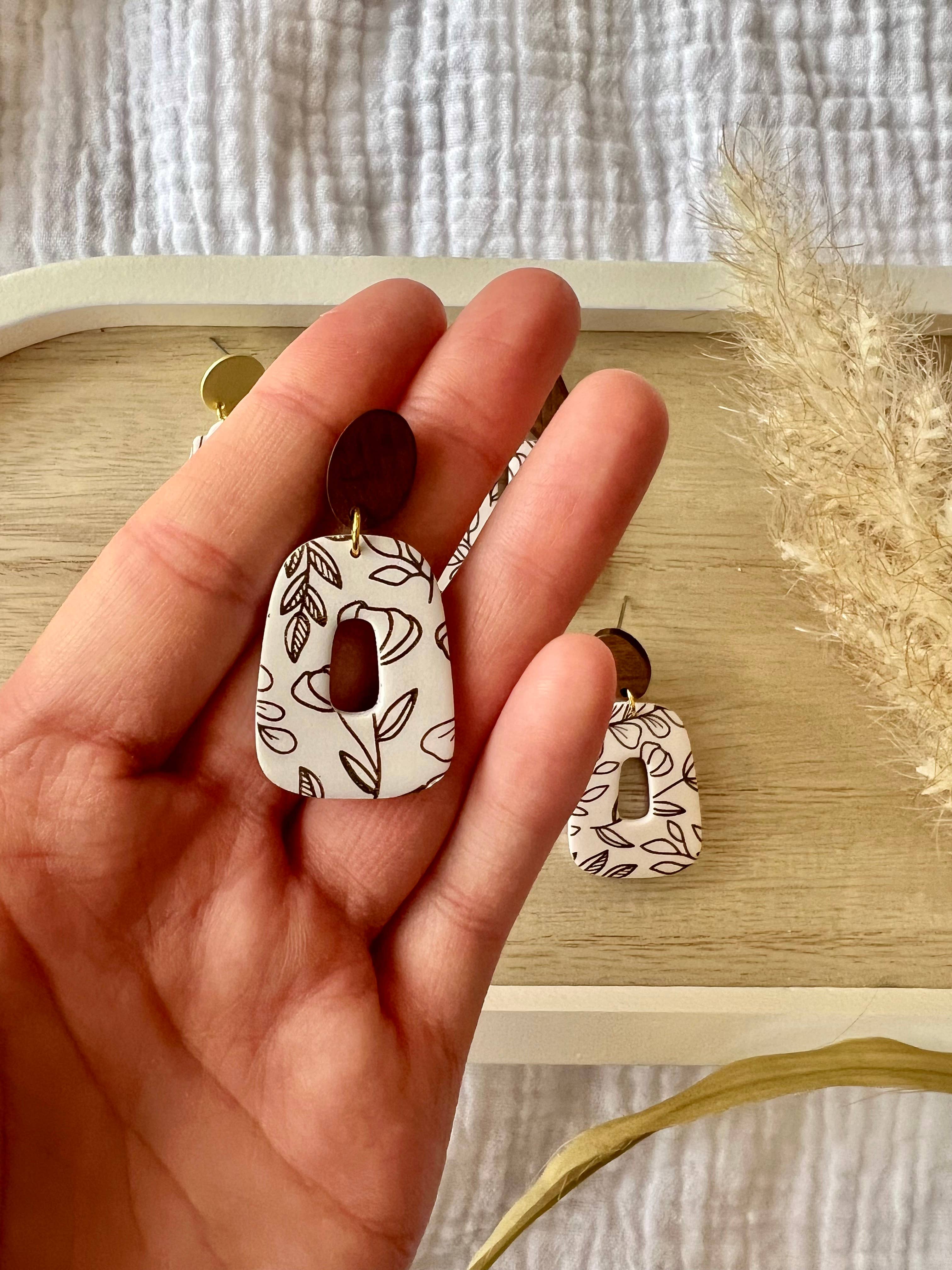 SeizeTheClayJewelry - Wholesale Dangle Earrings - Brown Floral Clay Earrings, Vine Clay Earrings3