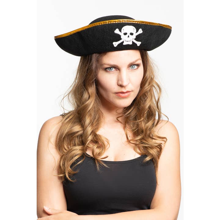 Partychimp - Wholesale Bowler Hat - Unisex - Pirate Hat Black/Gold Felt - Party Accessory2