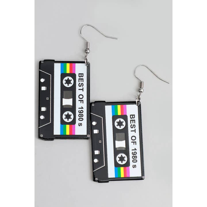 Girly - Wholesale Dangle Earrings - ACRYLIC CASSETTE TAPE DROP EARRINGS