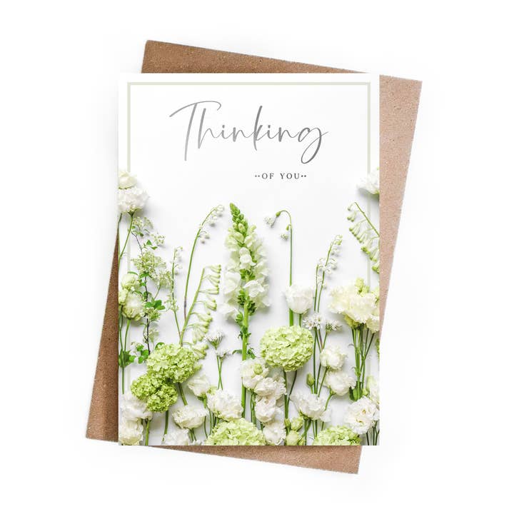 Thinking Of You, biglietto di auguri con motivo floreale laminato per la vendita all'ingrosso da parte di Marina Walker
