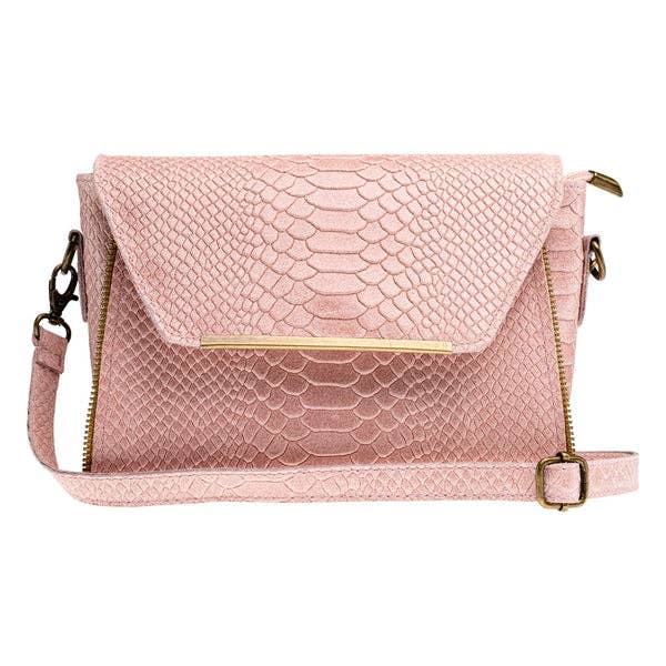 Naomi Blush Embossed Clutch/Shoulder Leather Bag for wholesale by Marlafiji