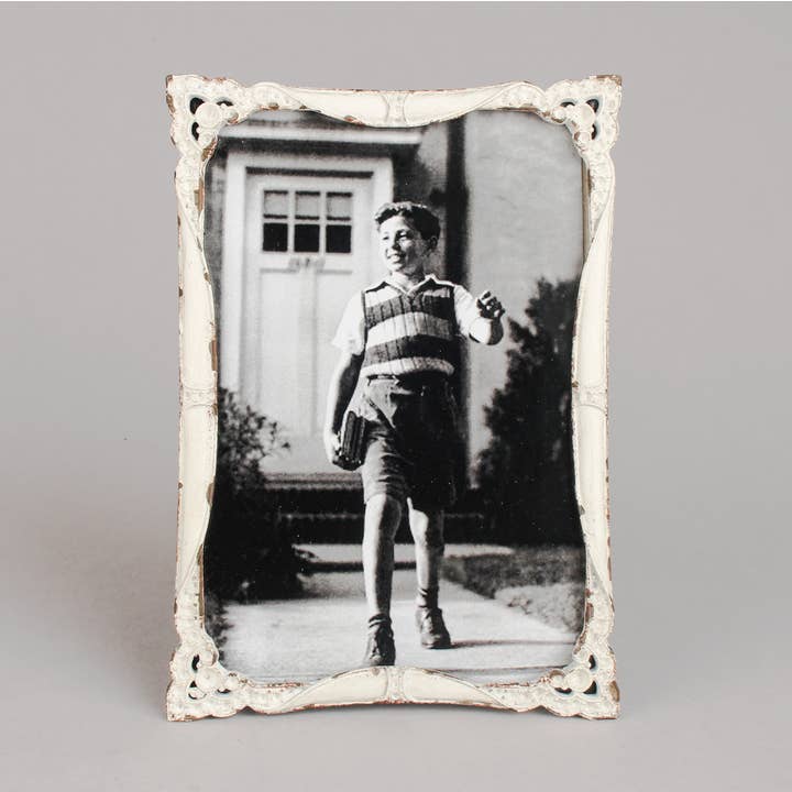 Vintage Style Distressed White Metal Photo Frame for wholesale by Originals International Ltd