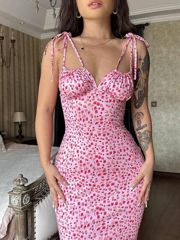 Maxi Slip Strap Floral Print Fishtail Dress for wholesale by Rosa Clothing