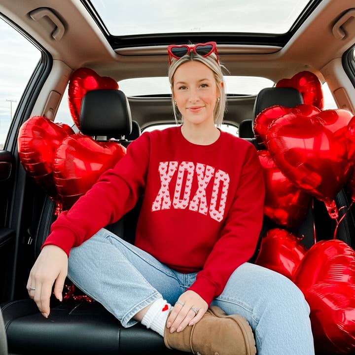 XO Heart Print Valentine Crewneck Sweatshirt for wholesale by Hey Jude Graphic Tees