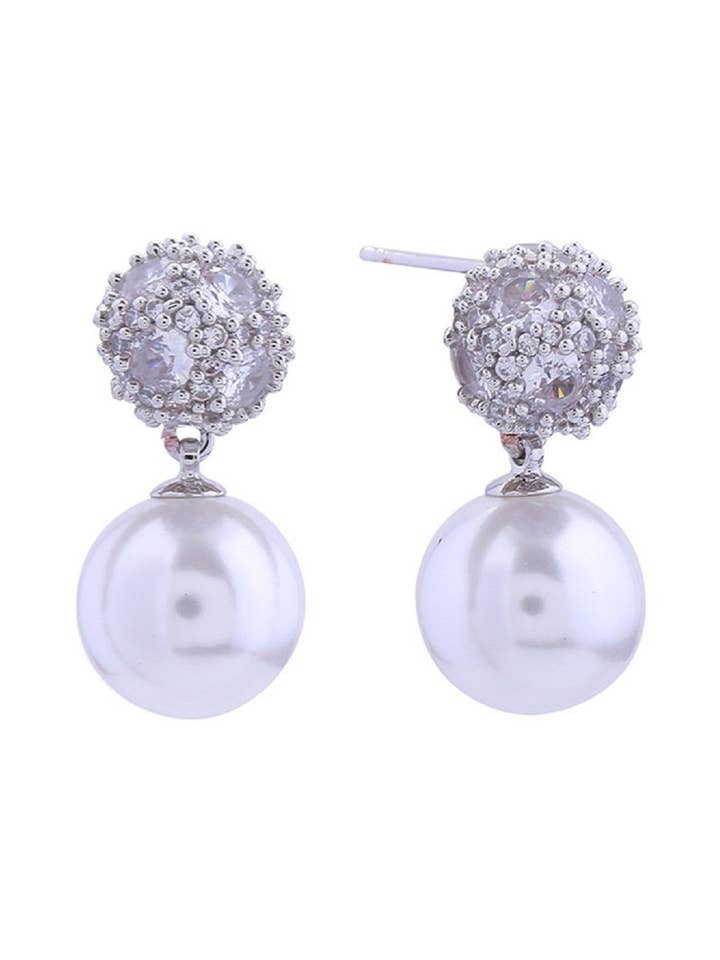 SJE310925 Boucles d'oreilles pendantes en cristal 14 carats avec dessus perlé pour la vente par MiMi Wholesale