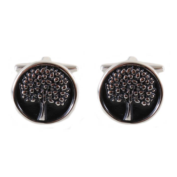 Tree Cufflinks - Black Enamel Disc with SilverColoured Image for wholesale by Dalaco - incorporating David Aster
