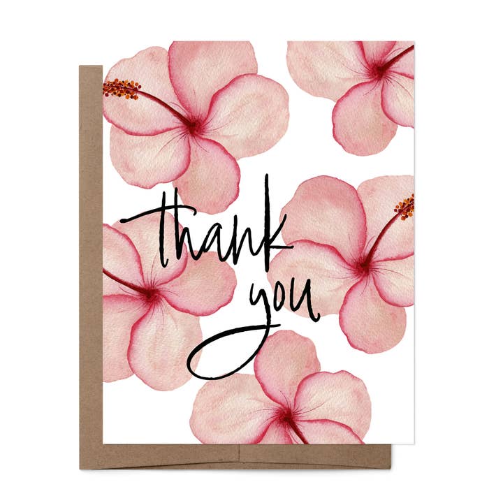 A2 ”Tack” Hibiscus akvarell gratulationskort w/kuvert för wholesale av Petals by Priya Watercolor Designs