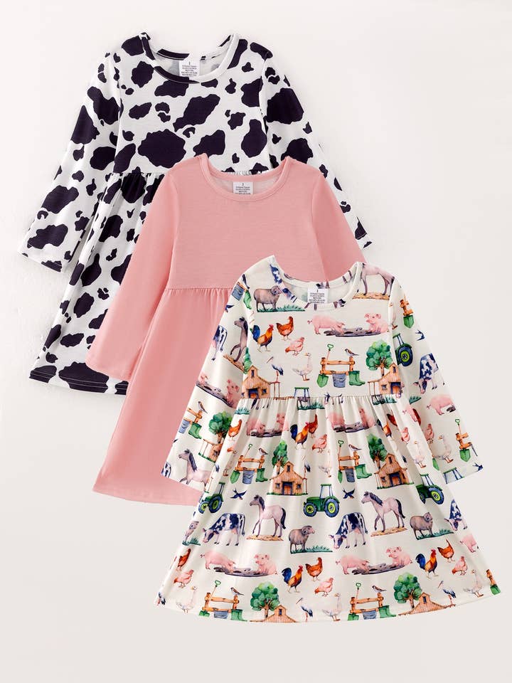 Rylee Faith Designs - Wholesale Dress Set - Baby - Girls Dress Of 3 Pcs In One Package Fall Print Girls Dress
