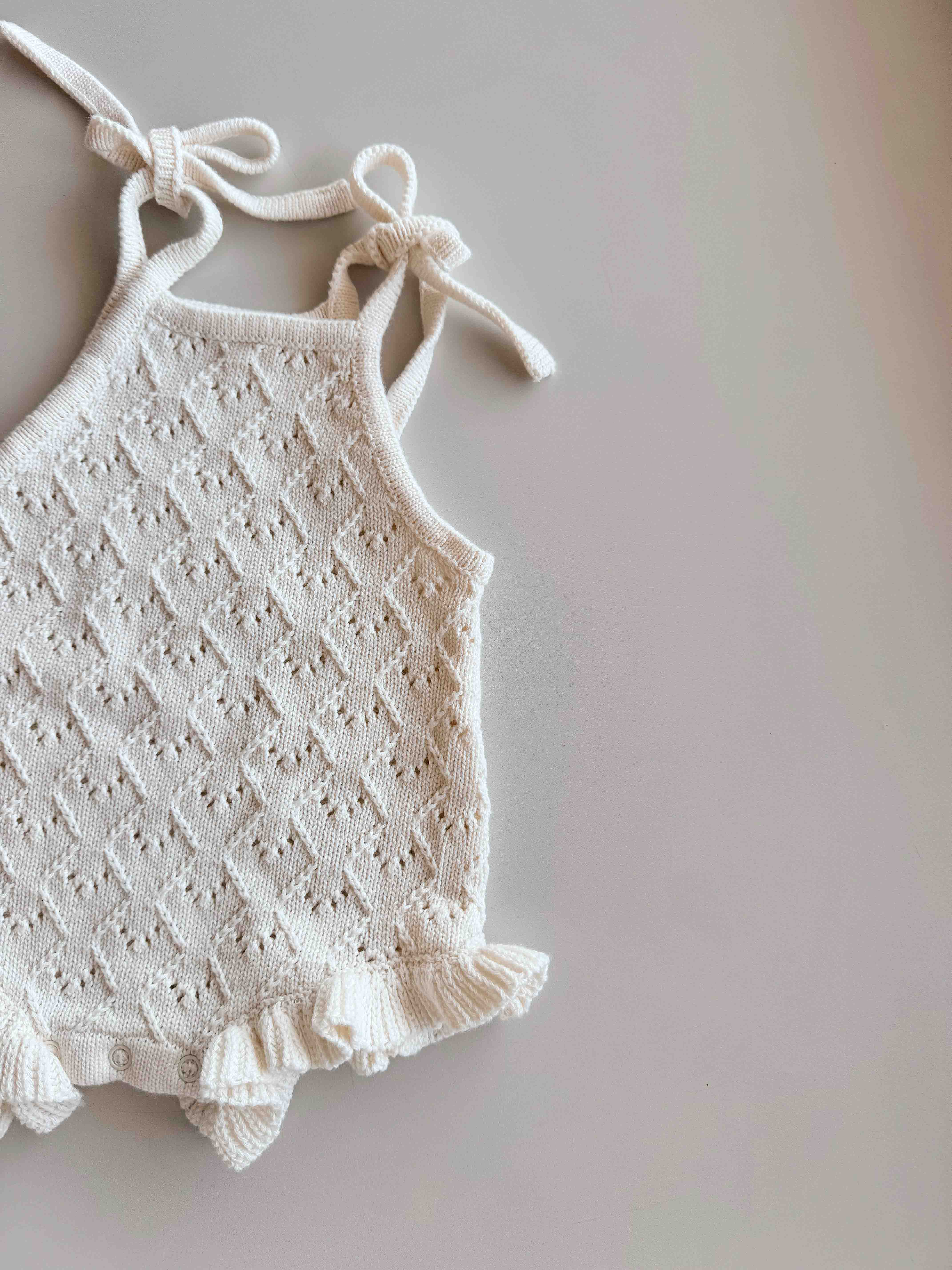 FRECKLES the label - Wholesale Bodysuit (Non-Footed) - Baby - PRE-ORDER Mila Pointelle Tie Romper | Snow2